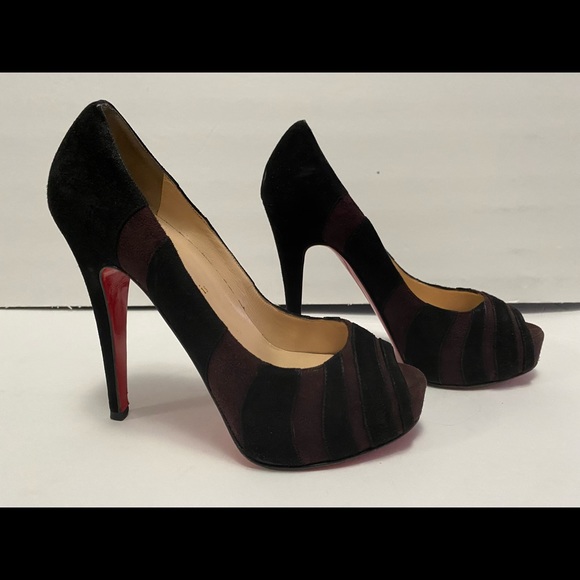 Christian Louboutin Open Toe Pumps Heels Suede Brown black 36.5